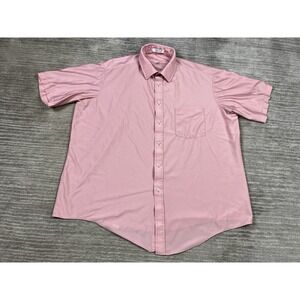 Vintage Qiana Shirt Mens 17 Pink Short Sleeve Button Up‎ Nylon Made in USA
